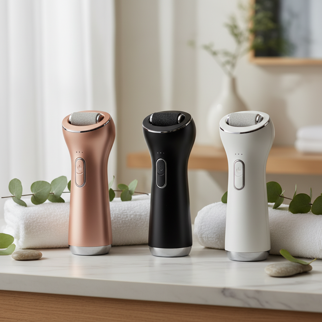 Electric Callus Remover Device in Rose Gold, Black and White