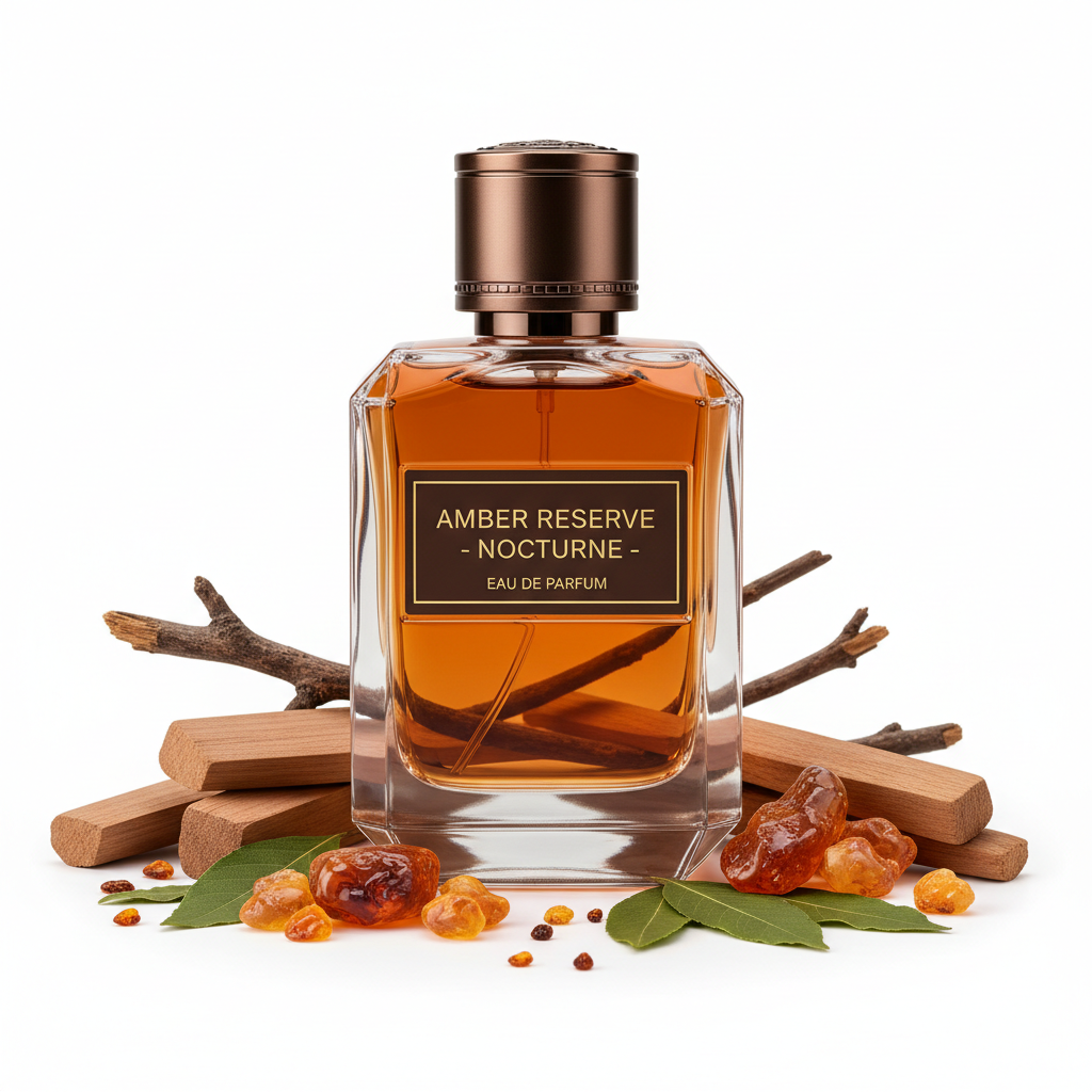 Amber Woods cologne with warm amber and wood elements