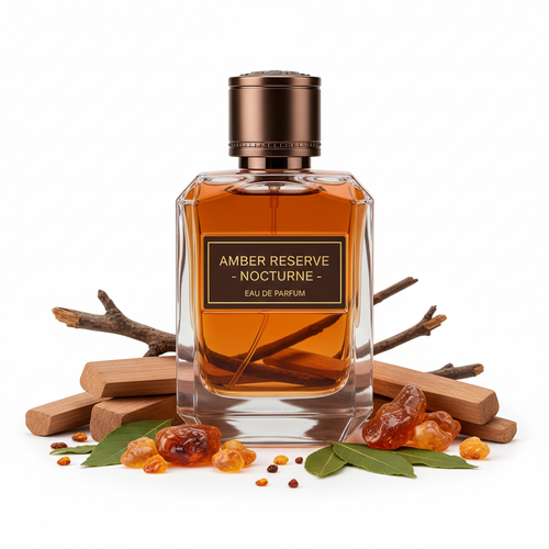 Amber Woods cologne with warm amber and wood elements